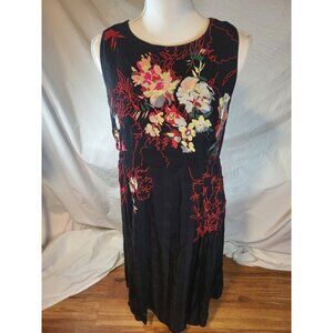 Soft Surroundings Cadenza Floral Midi Dress Size 12 Black Embroidered Sleeveless